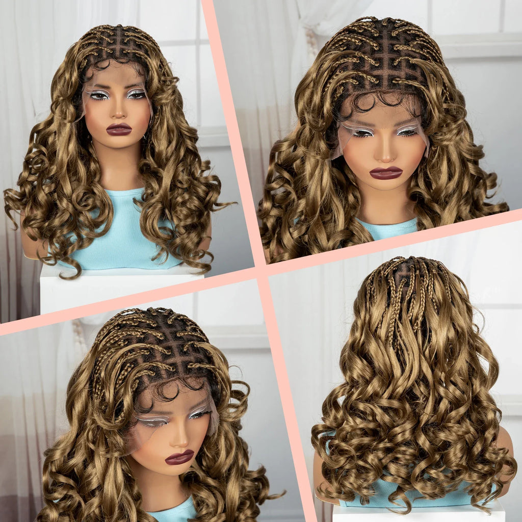 18" Bouncy Wavy Knotless Braids Wig | Full Lace | Bangs | Baby Hair