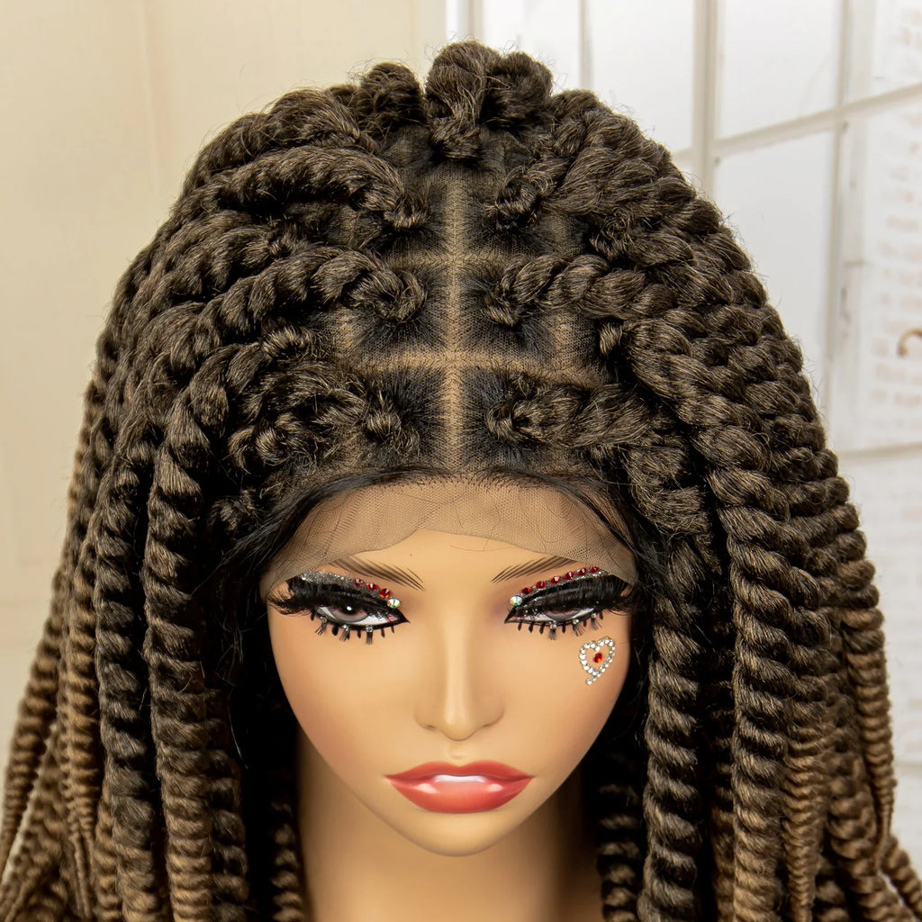 16 Inch Brown Twisted Braided Bob Wig | Full Lace | Kanekalon Fiber | For Black Women