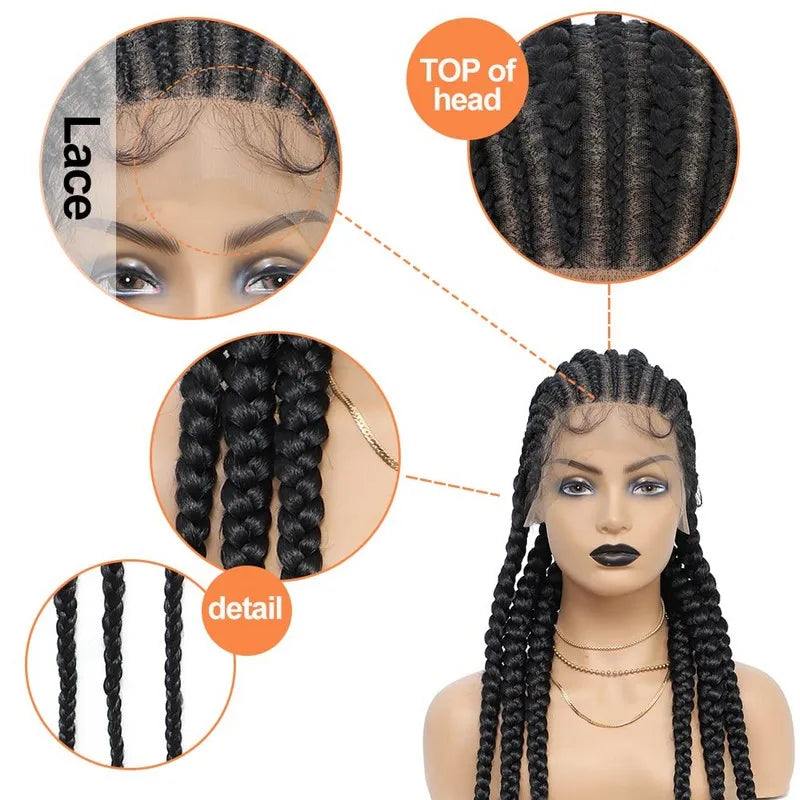 36" Cornrow Braided Wig | Full Lace Frontal | With Baby Hair | For Black Women