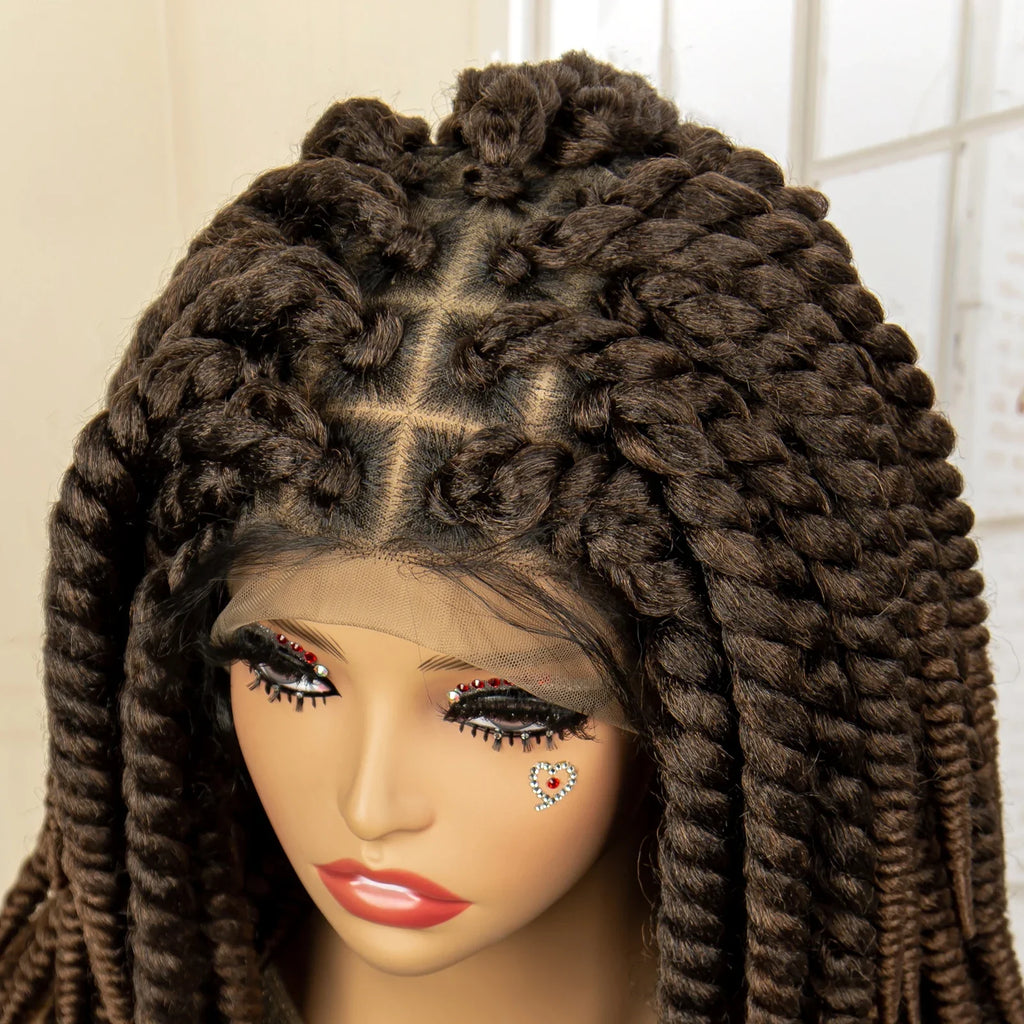 16 Inch Brown Twisted Braided Bob Wig | Full Lace | Kanekalon Fiber | For Black Women