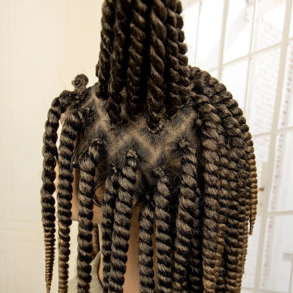 16 Inch Brown Twisted Braided Bob Wig | Full Lace | Kanekalon Fiber | For Black Women