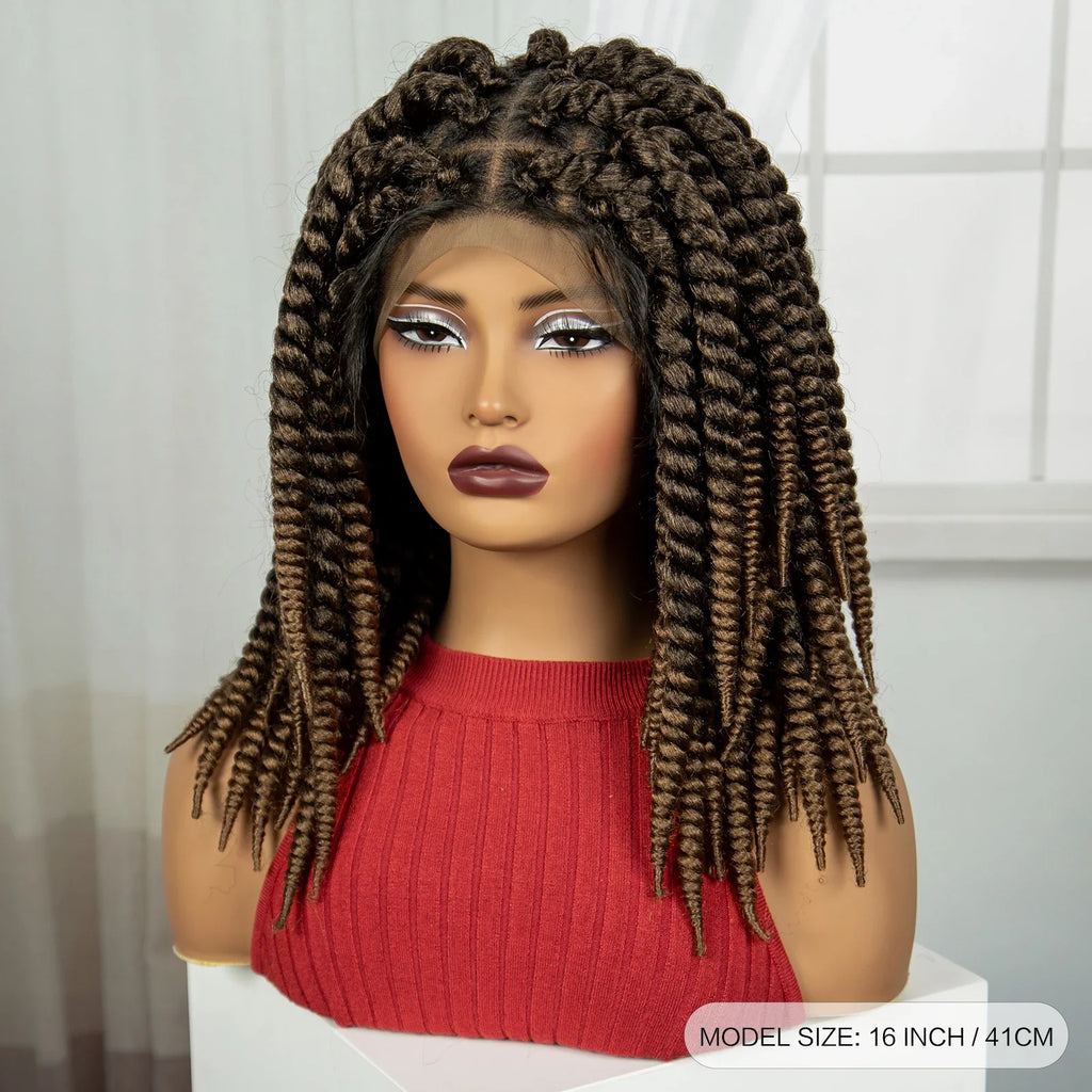 16" Knotless Box Twist Braids Wig | Full Lace | Baby Hair