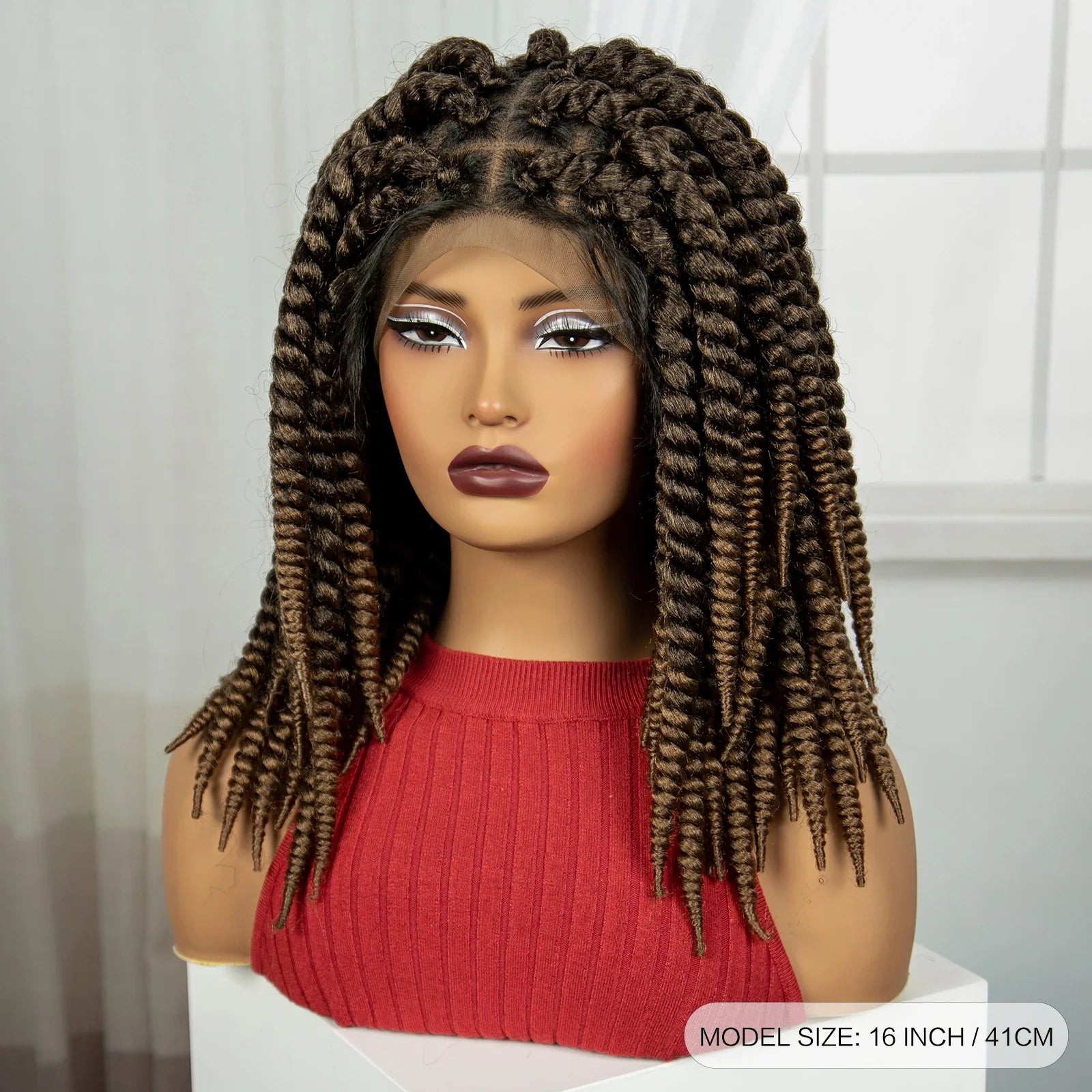 16" Knotless Box Twist Braids Wig | Full Lace | Baby Hair