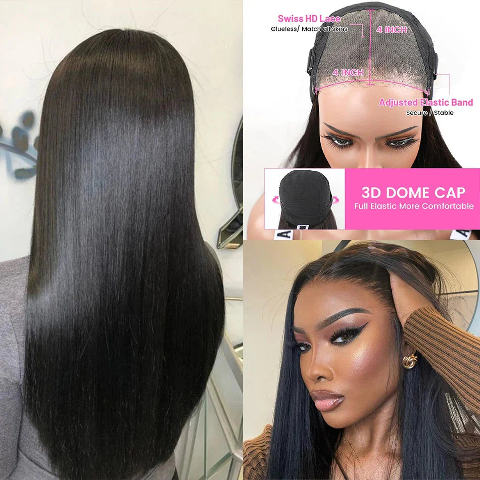 100% Unprocessed | Remy Human Hair | Bone Silky Straight | Indian Hair Closure Wig | Wear And Go | Glueless