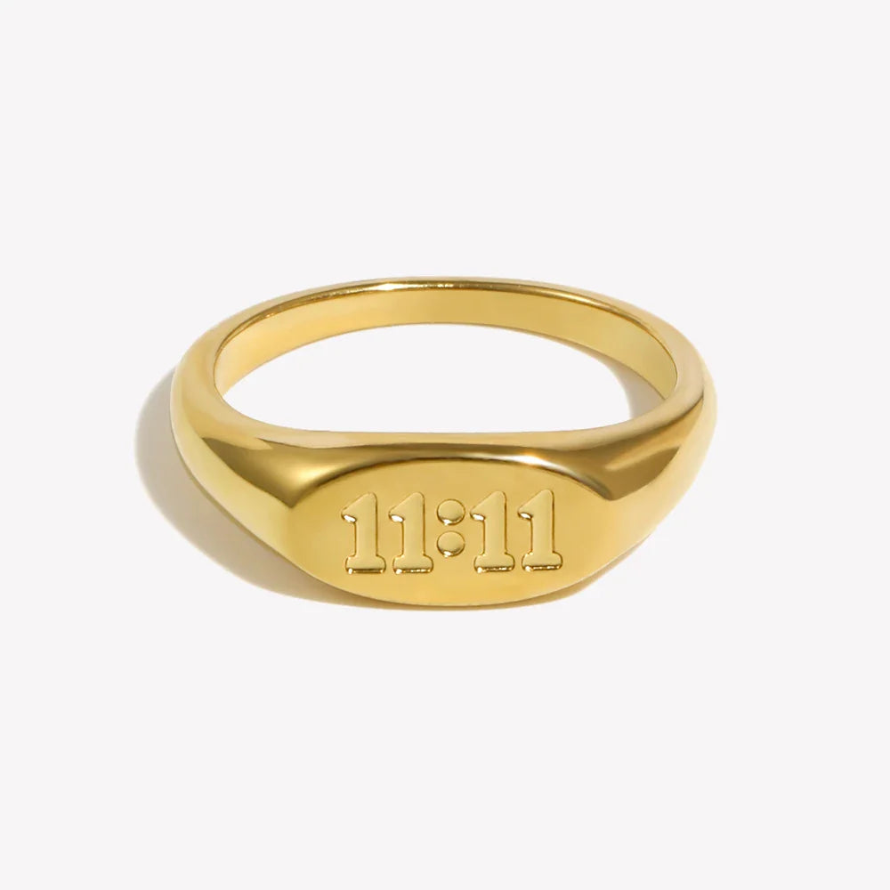 11:11 Angel Number Signet Ring - Elegant Women's Jewelry