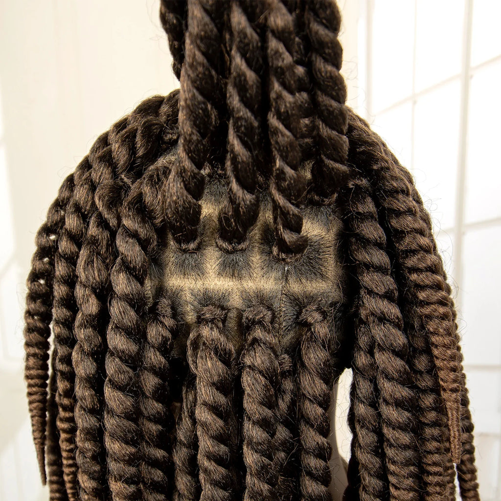 16 Inch Brown Twisted Braided Bob Wig | Full Lace | Kanekalon Fiber | For Black Women