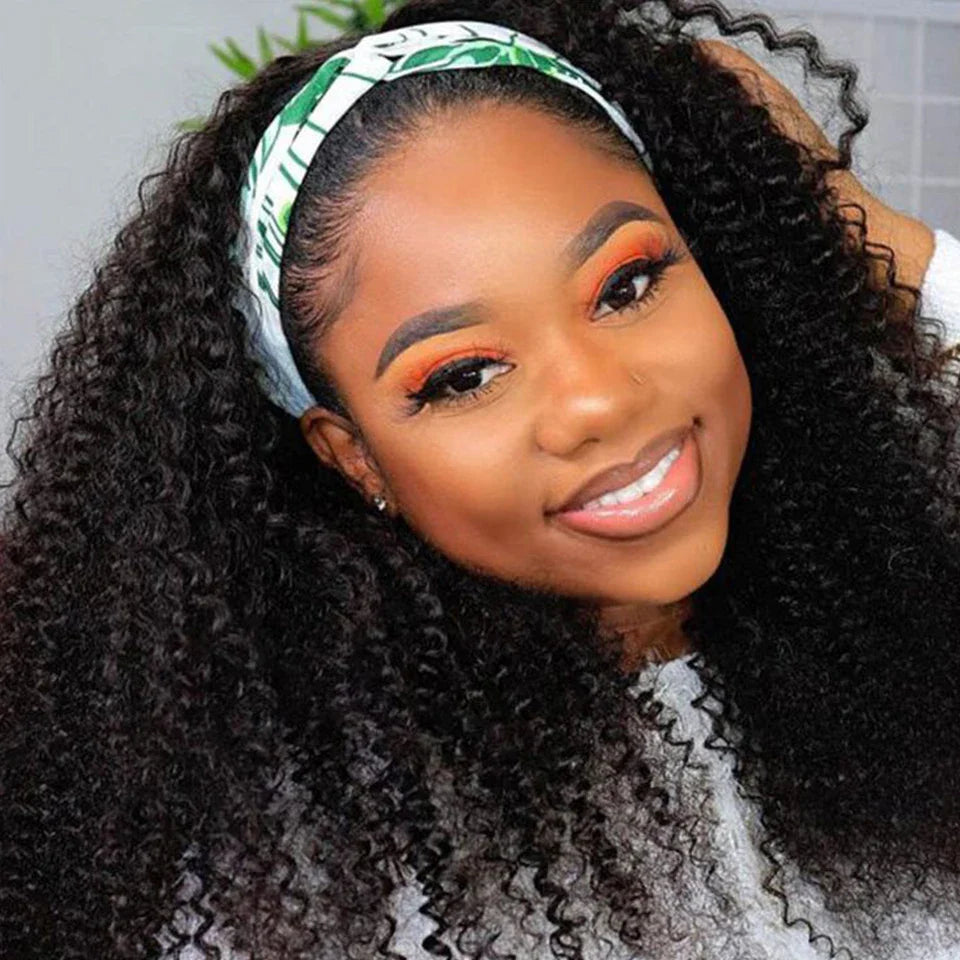 180% Density Kinky Jerry Curly Headband Wig | Glueless Peruvian Human Hair