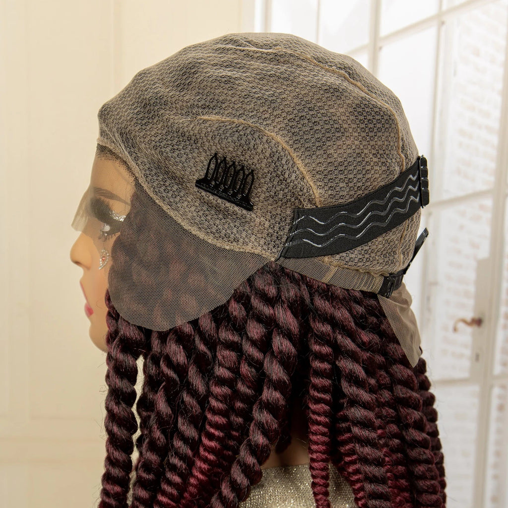 16 Inch Brown Twisted Braided Bob Wig | Full Lace | Kanekalon Fiber | For Black Women