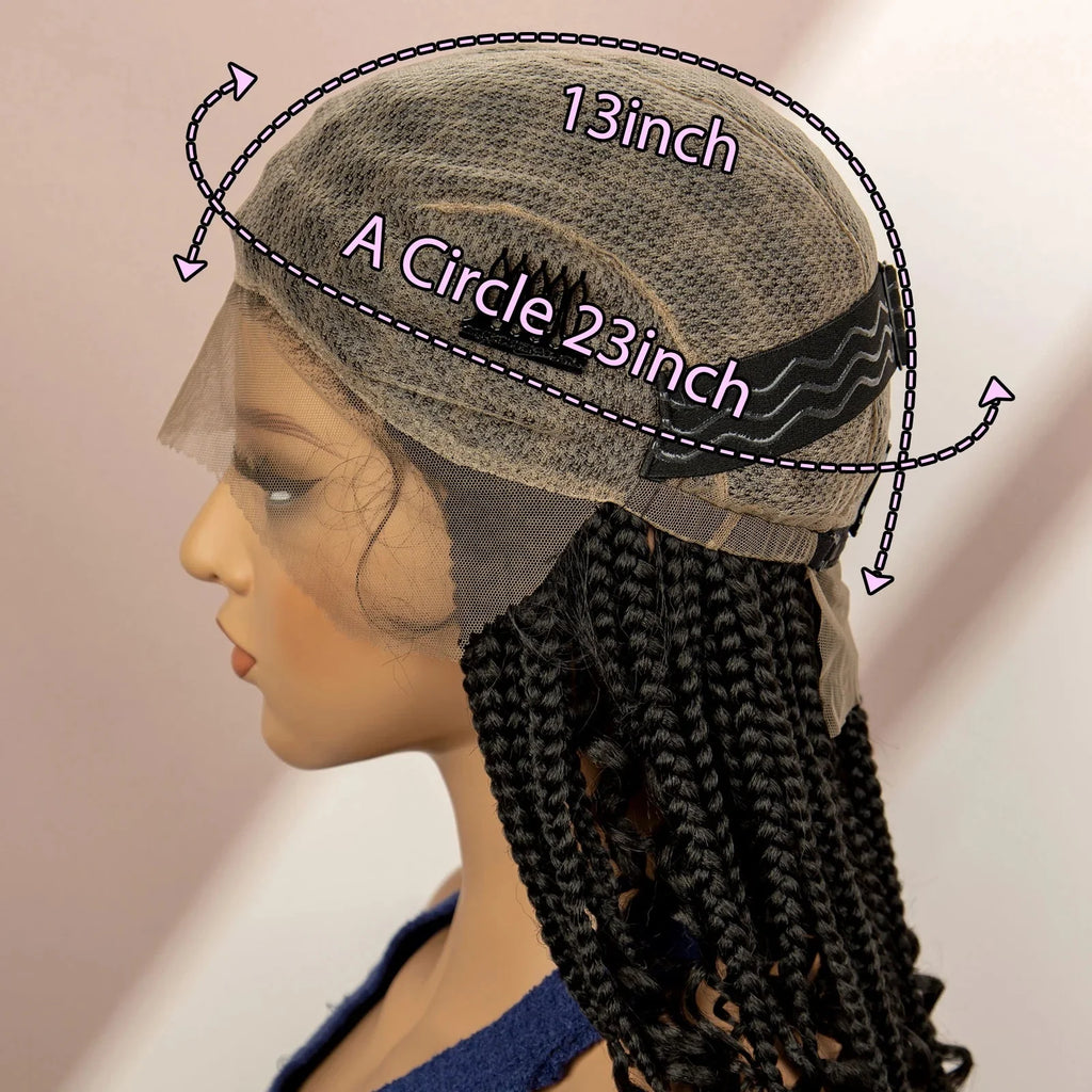 16" Short Brown Box Braided Full Lace Wig | Curly Ends | African Braids | Black Women