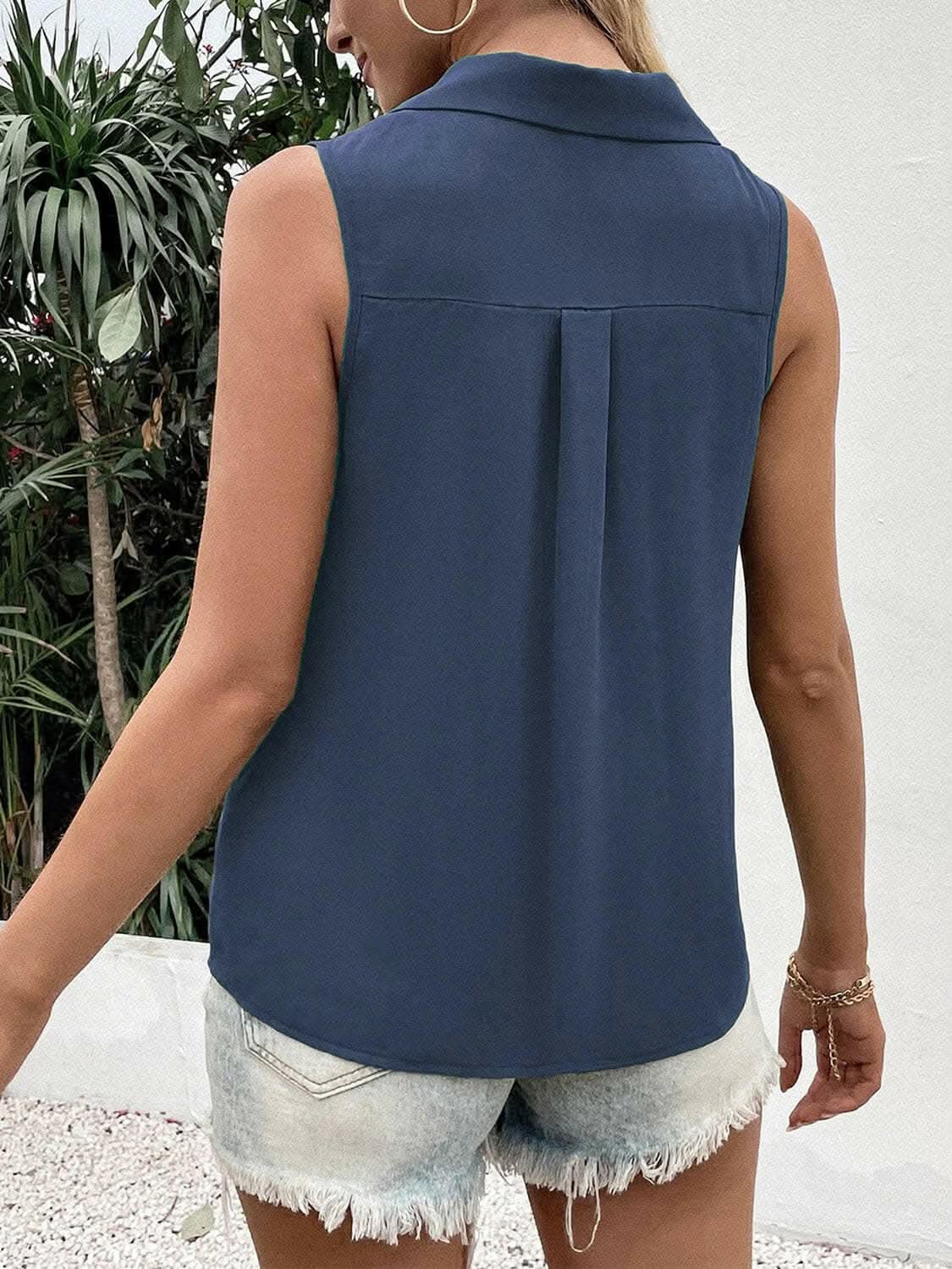 Sheer button-up tank with collar