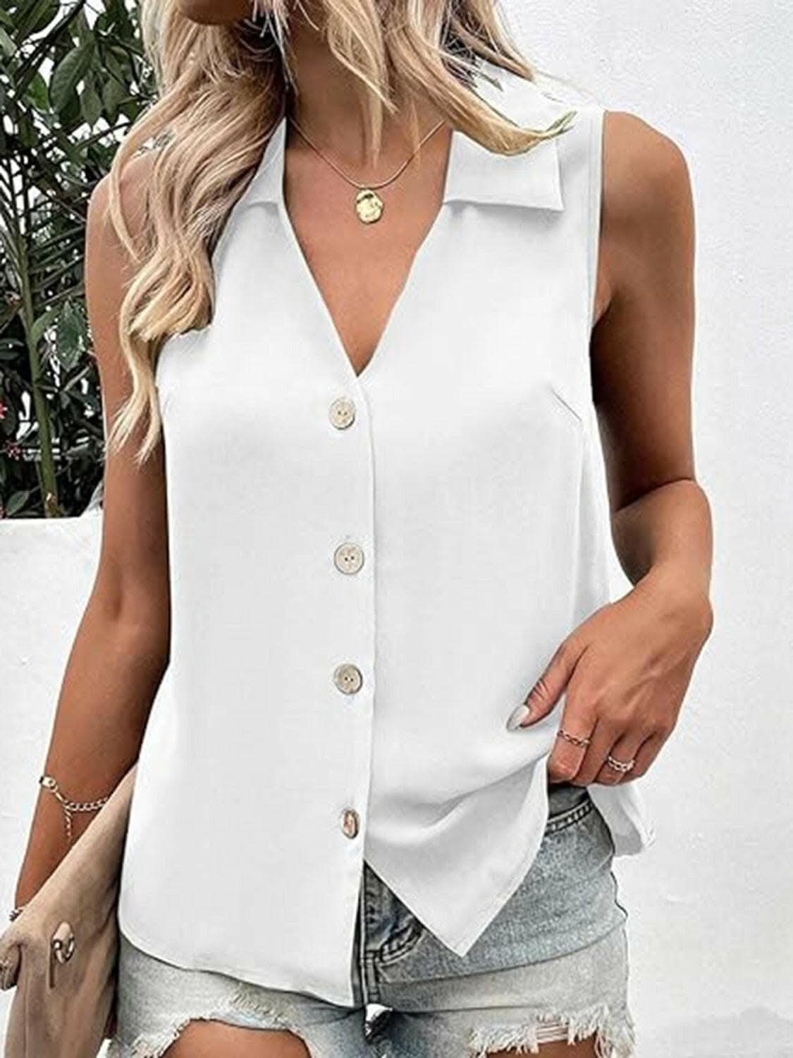 Sheer button-up tank with collar