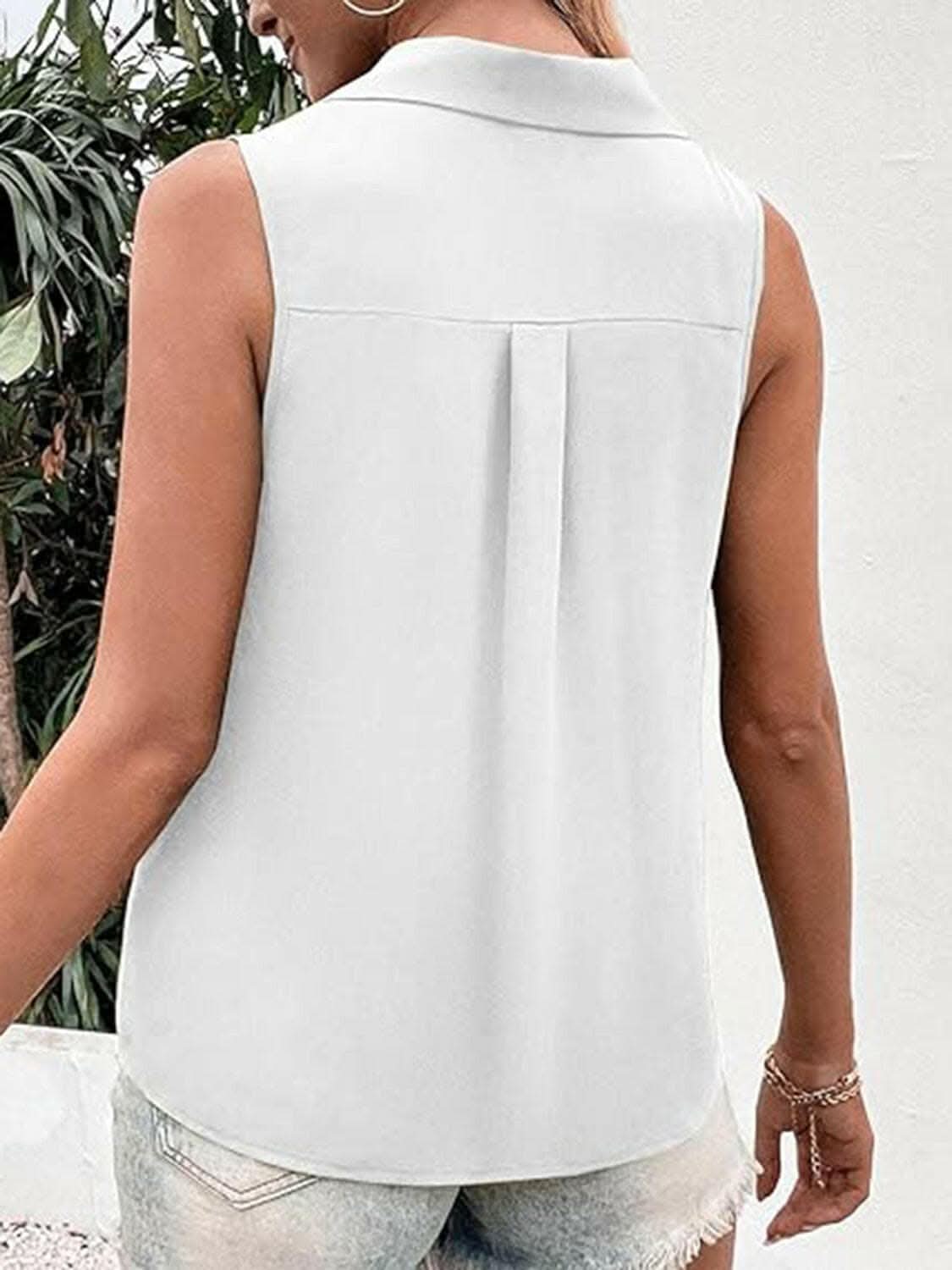 Sheer button-up tank with collar