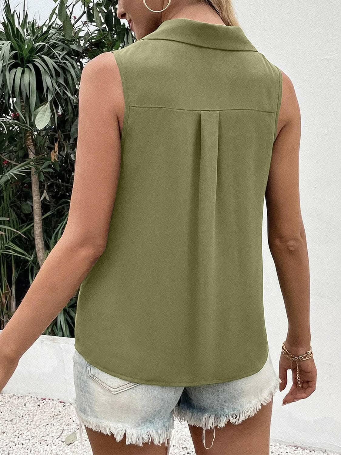 Sheer button-up tank with collar