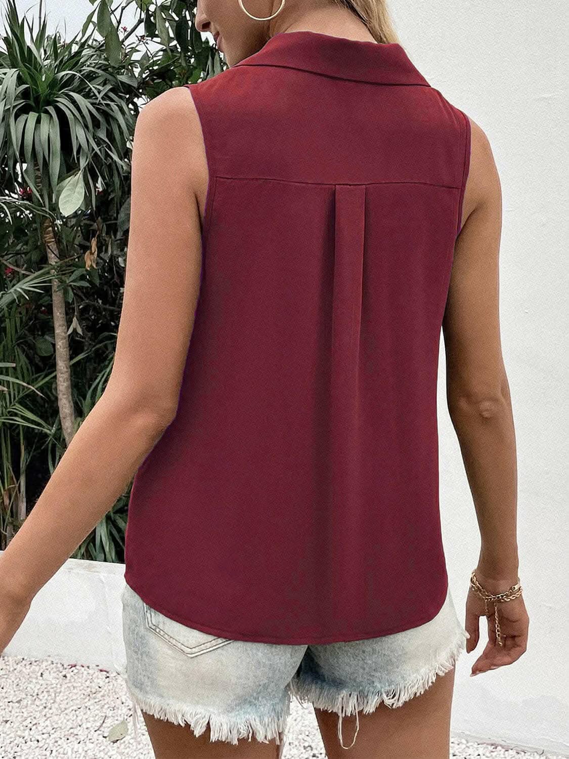 Sheer button-up tank with collar