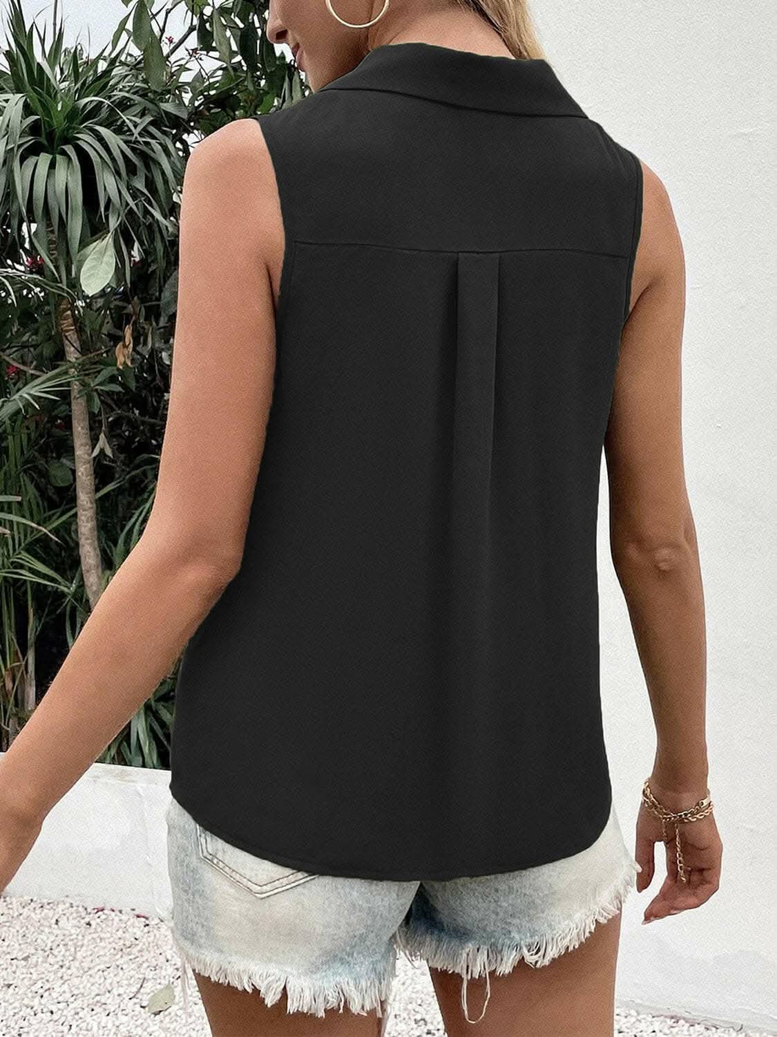 Sheer button-up tank with collar