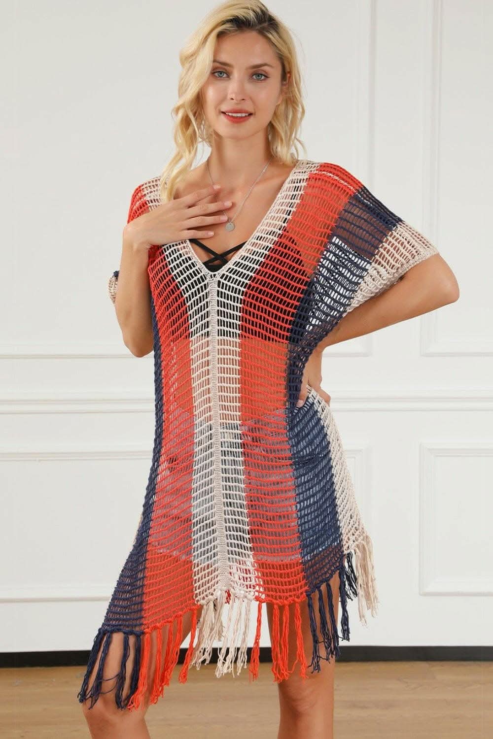 Sheer tassel beach cover-up