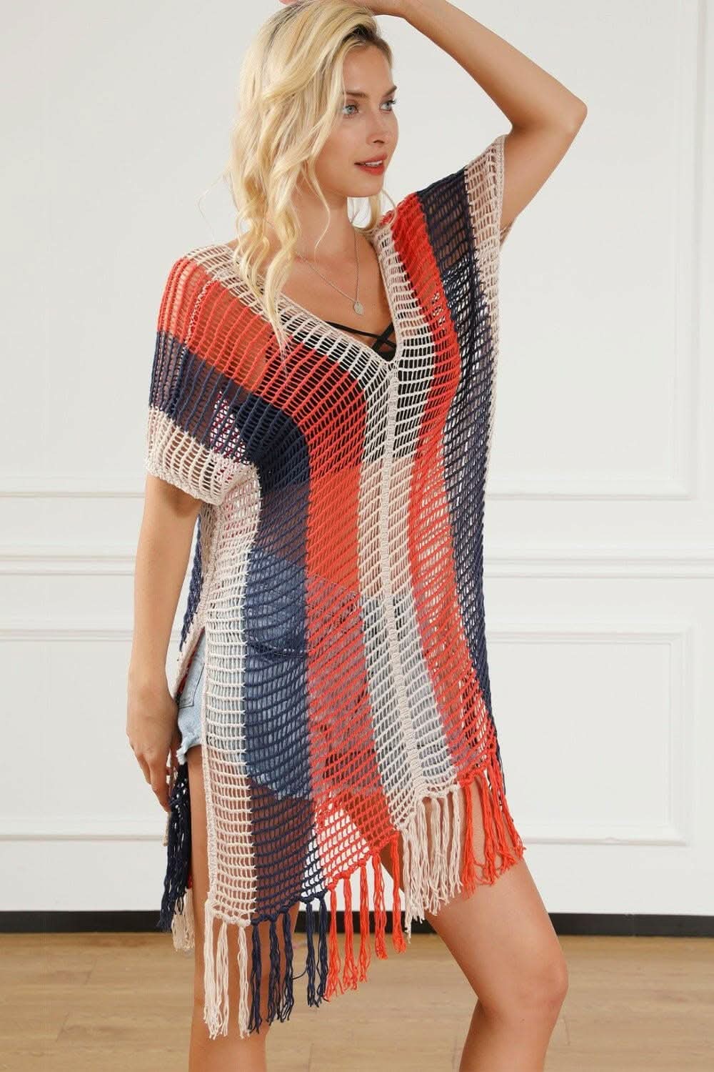 Sheer tassel beach cover-up