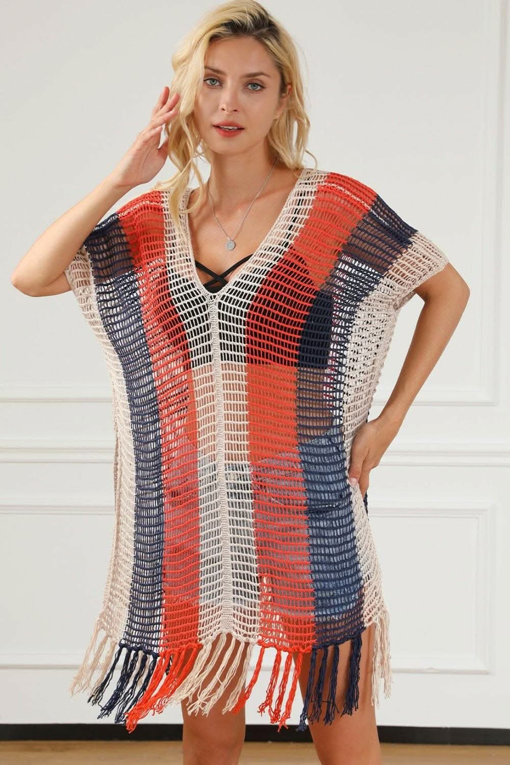Sheer tassel beach cover-up