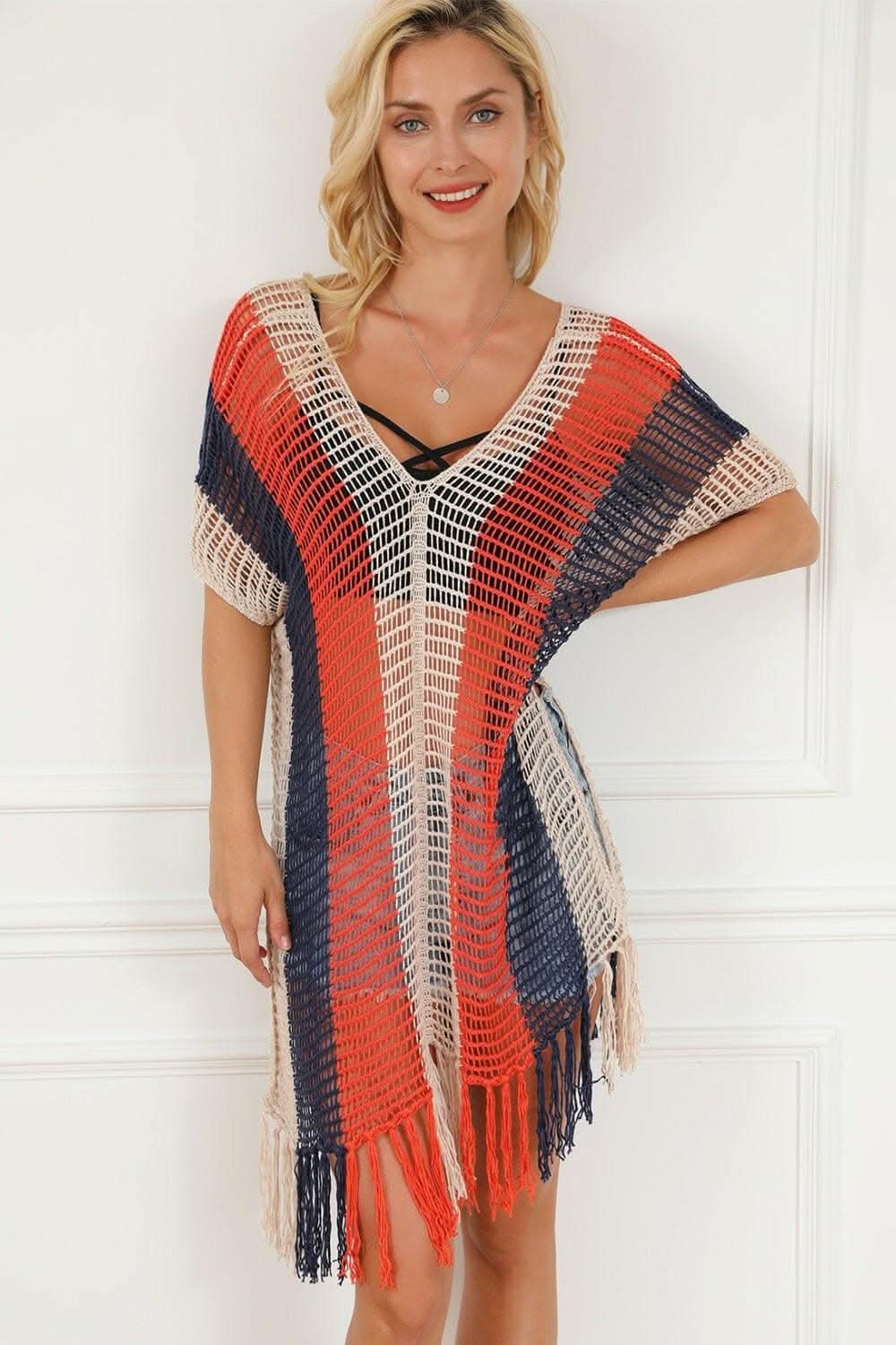 Sheer tassel beach cover-up