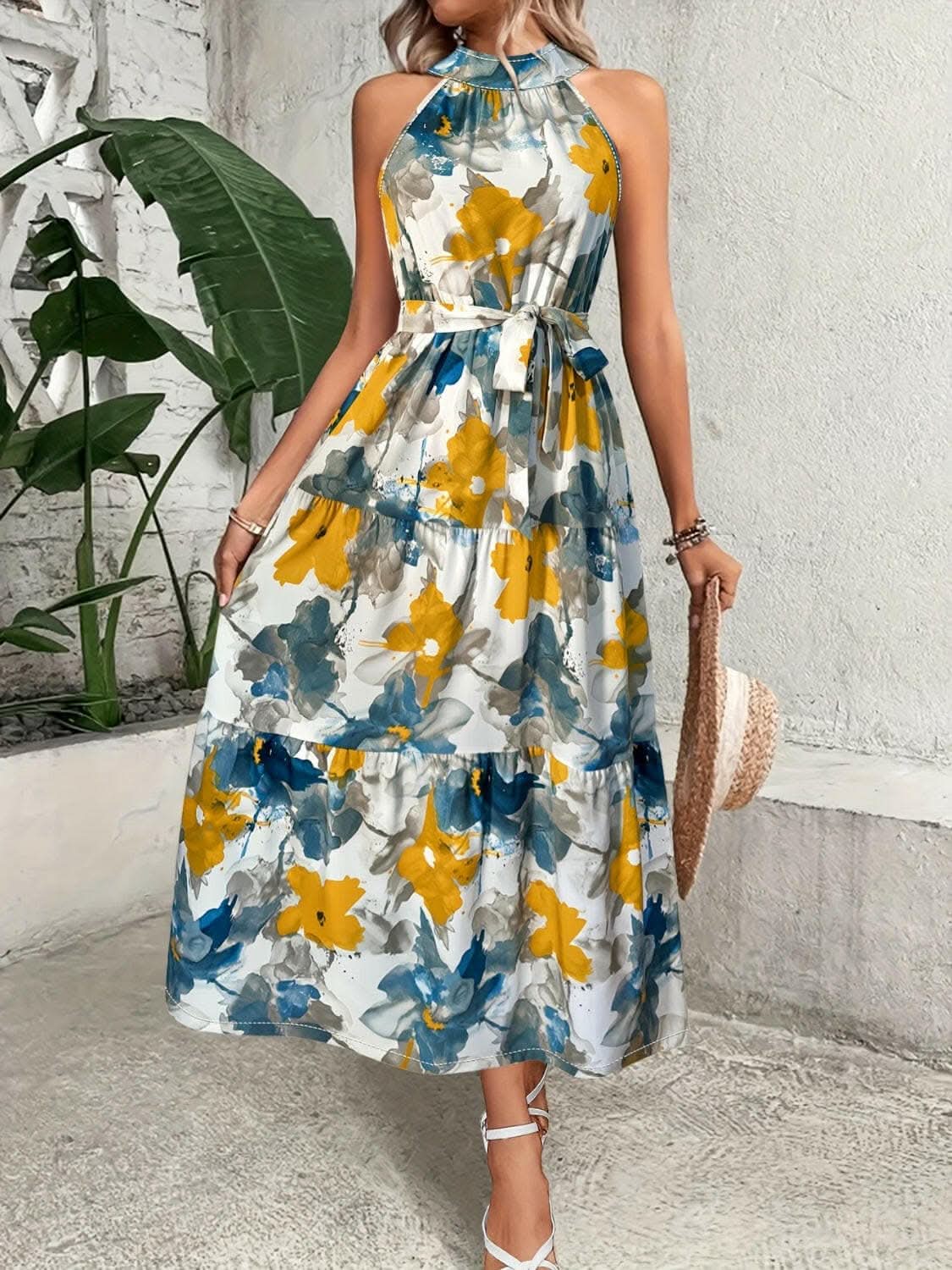 Tiered mock neck dress - elegant style