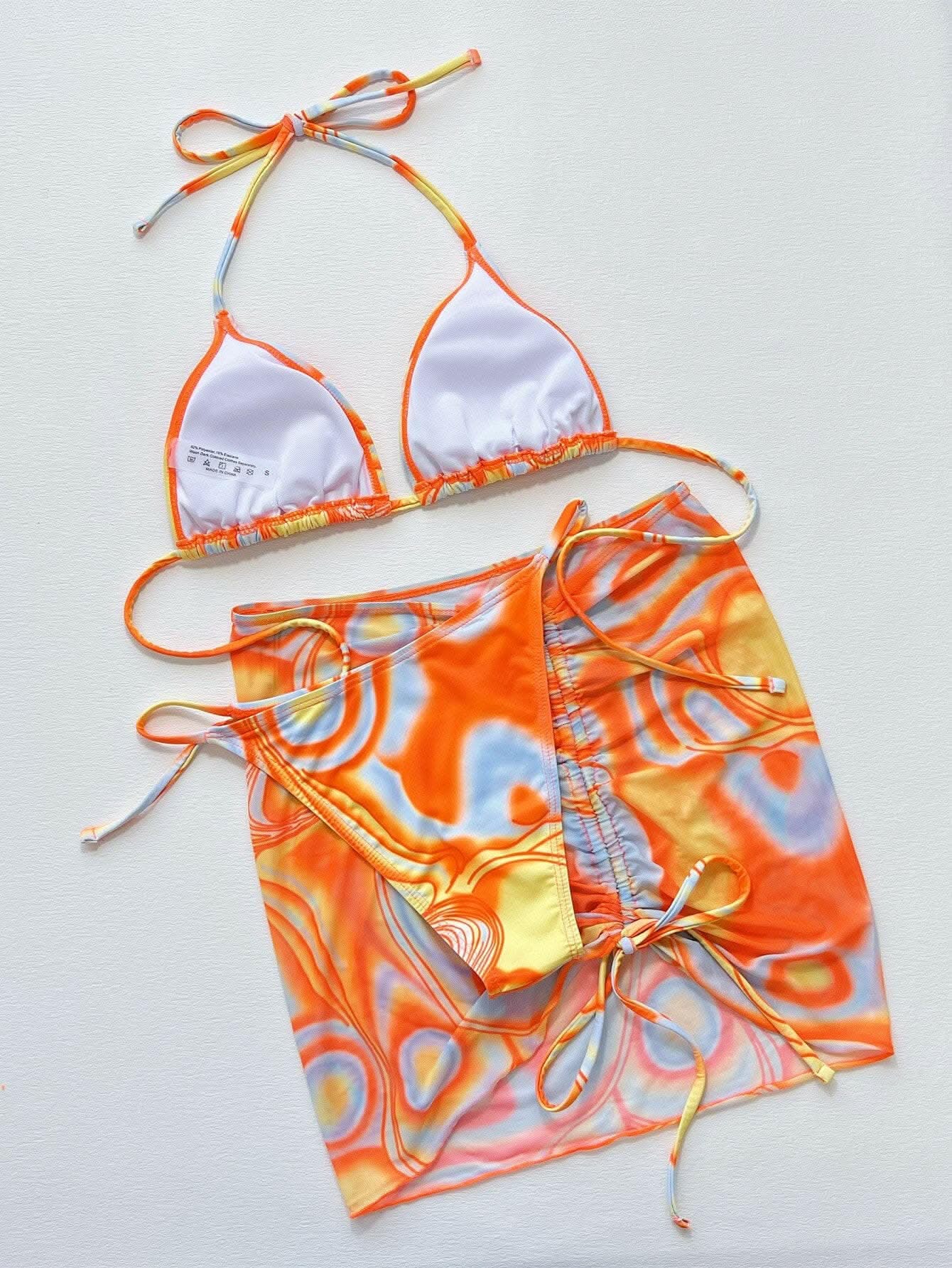 Vibrant ruched 3-piece swim set