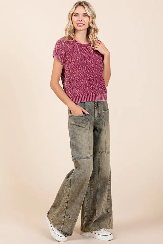 Mittoshop Washed Wide Leg Jeans With Pockets