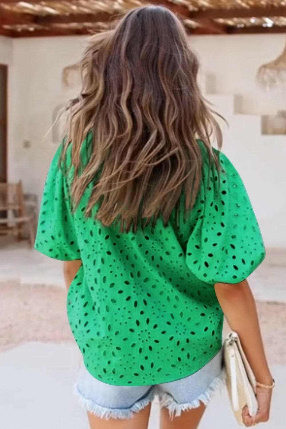 Elegant eyelet blouse - cotton, button-up