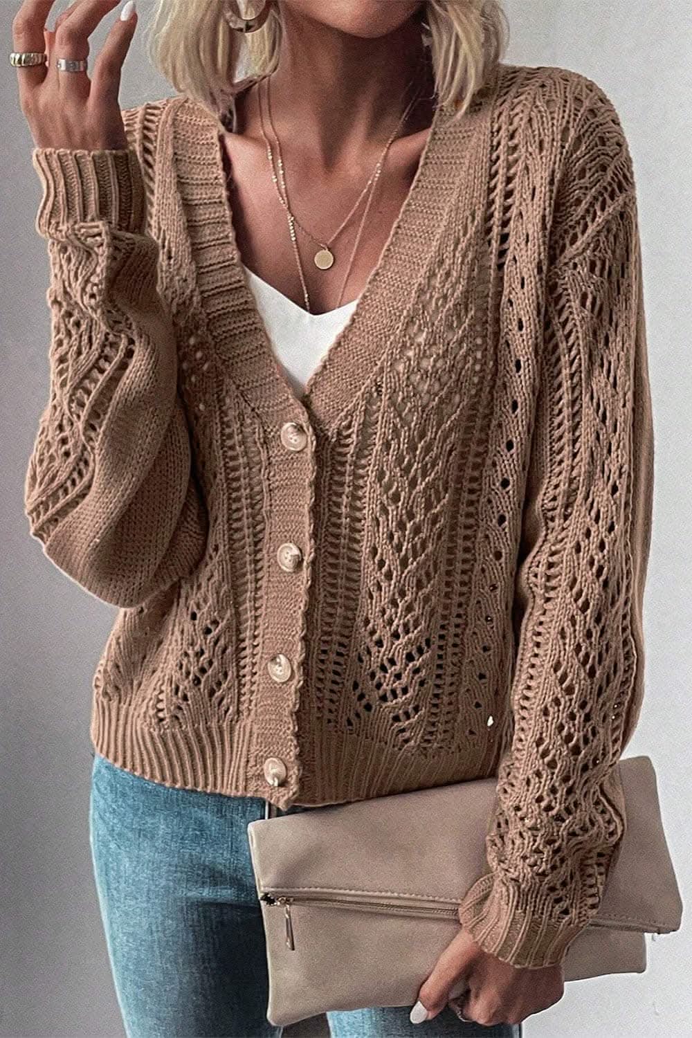 Stylish openwork cardigan - cotton blend