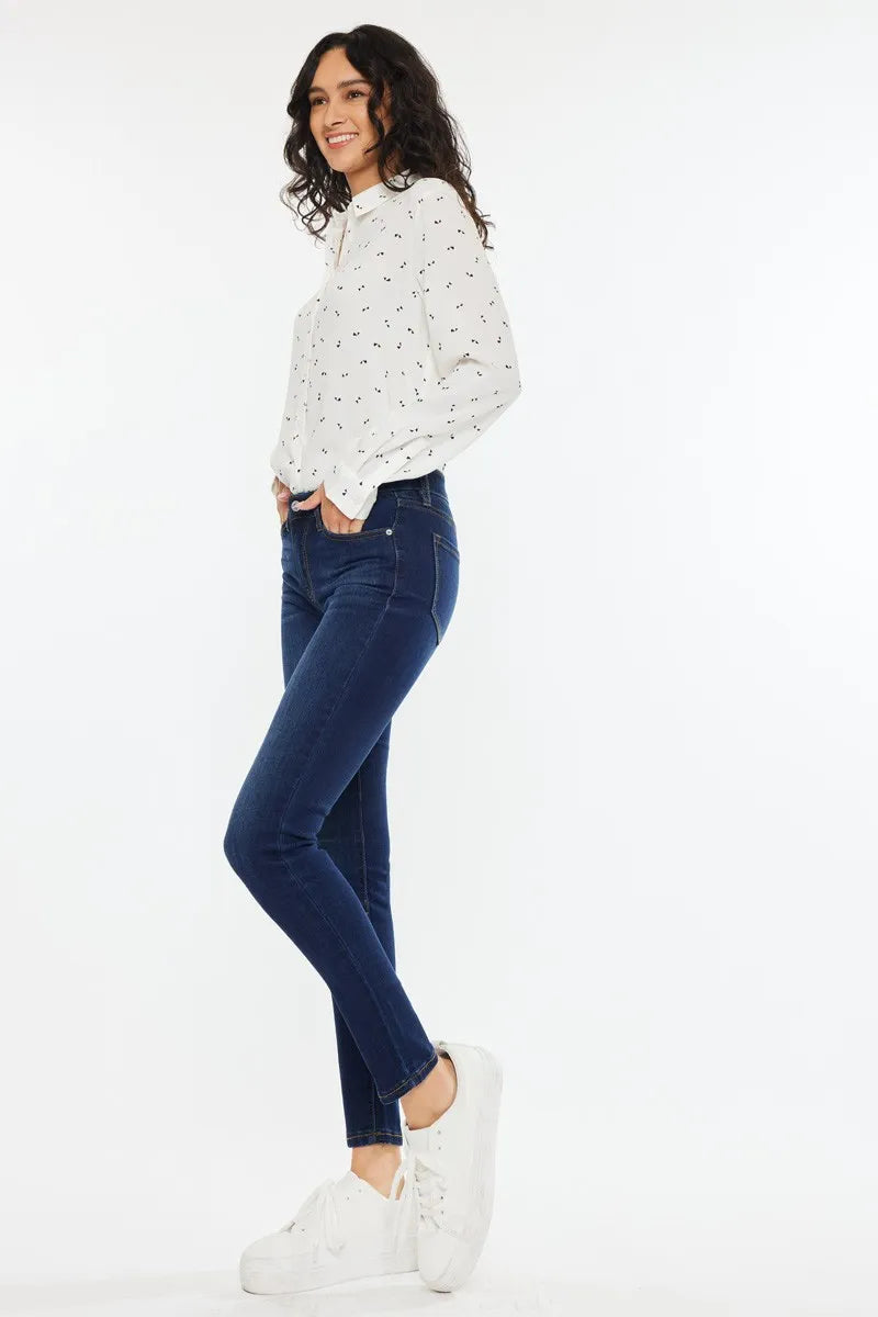 Kancan Mid Rise Super Skinny Jeans with Dark Indigo Wash and Premium Stretch Denim