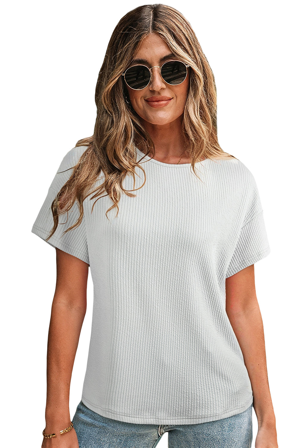 Light Grey Textured Loose Fit T-Shirt