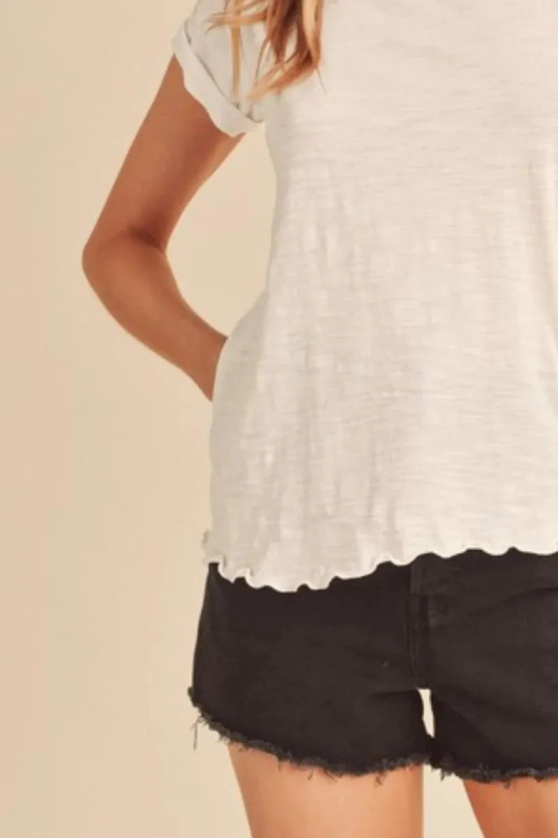 Trendsi Aemi + Co Lettuce Edge Round Neck Short Sleeve T-Shirt - Women's Shirts & Tops