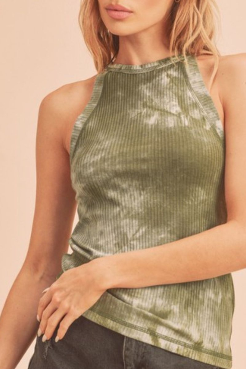 Trendsi Aemi + Co Women's Ribbed Tie-Dye Round Neck Tank Top - Shirts & Tops