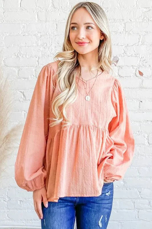 Trendsi And The Why Textured V-Neck Blouse Top Peach Small