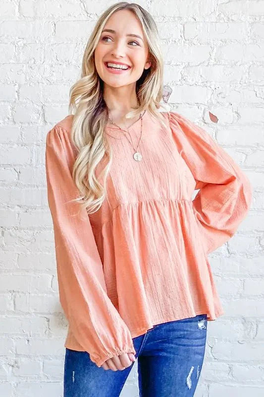Trendsi And The Why Textured V-Neck Blouse Top Peach Small