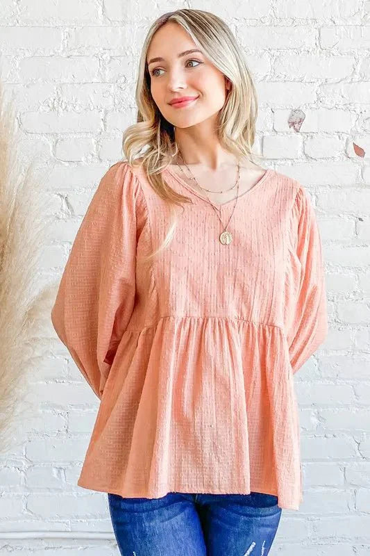 Trendsi And The Why Textured V-Neck Blouse Top Peach Small