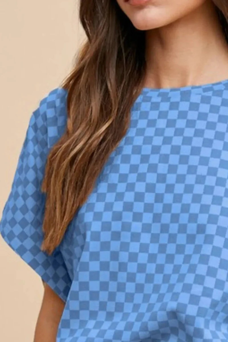 Trendsi Annie Wear Checkered Round Neck Short Sleeve T-Shirt
