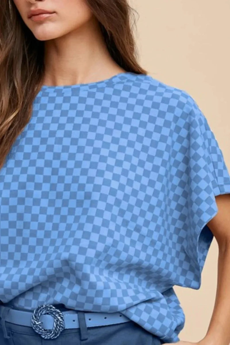 Trendsi Annie Wear Checkered Round Neck Short Sleeve T-Shirt