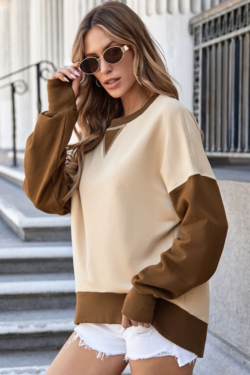 Love Salve  Apricot Color Block Thumbhole Sleeve Drop