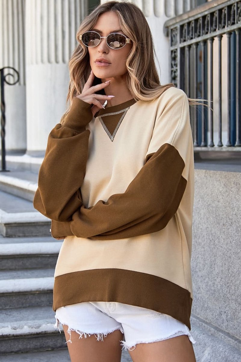 Love Salve  Apricot Color Block Thumbhole Sleeve Drop