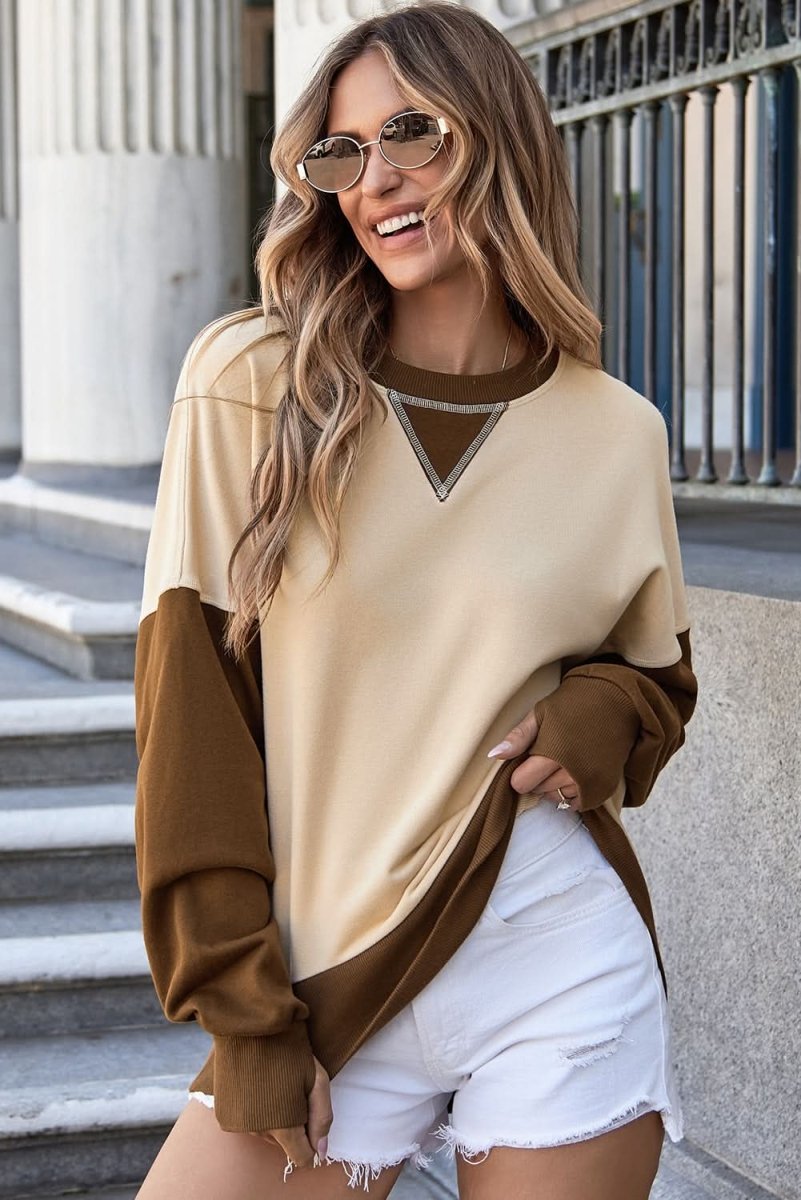 Love Salve  Apricot Color Block Thumbhole Sleeve Drop