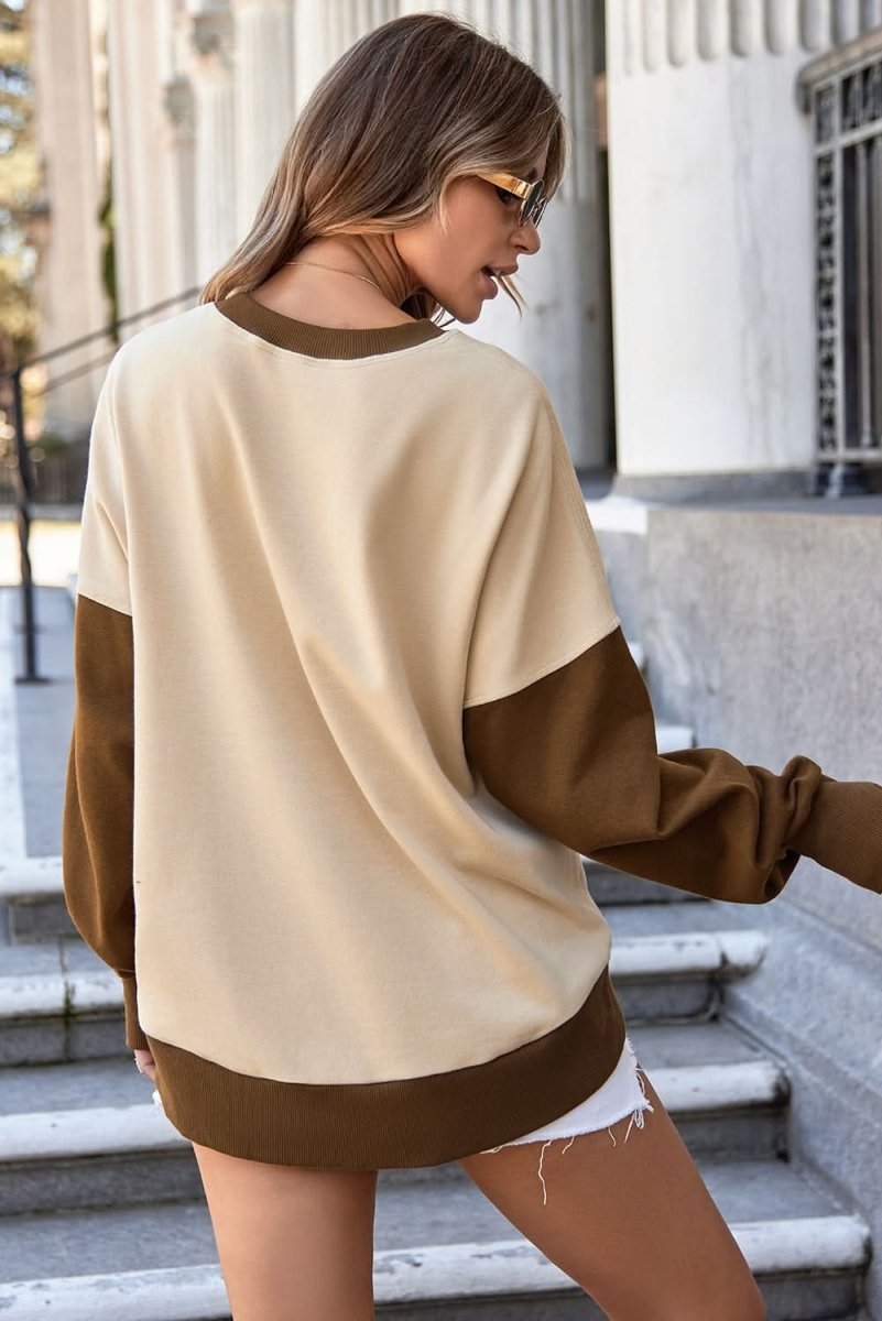Love Salve  Apricot Color Block Thumbhole Sleeve Drop