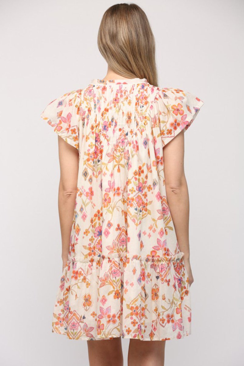 Love Salve  Apricot Floral Geometric Print Ruffled Trim