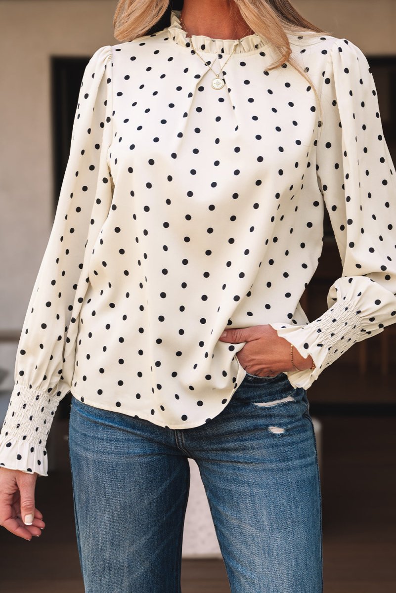 Love Salve  Apricot Polka Dot Print Frilled Collar Lantern