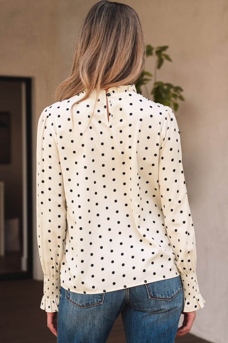 Love Salve  Apricot Polka Dot Print Frilled Collar Lantern