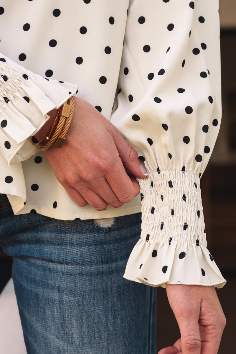 Love Salve  Apricot Polka Dot Print Frilled Collar Lantern