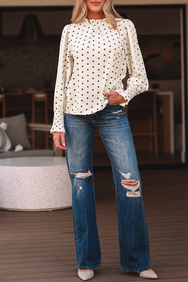 Love Salve  Apricot Polka Dot Print Frilled Collar Lantern