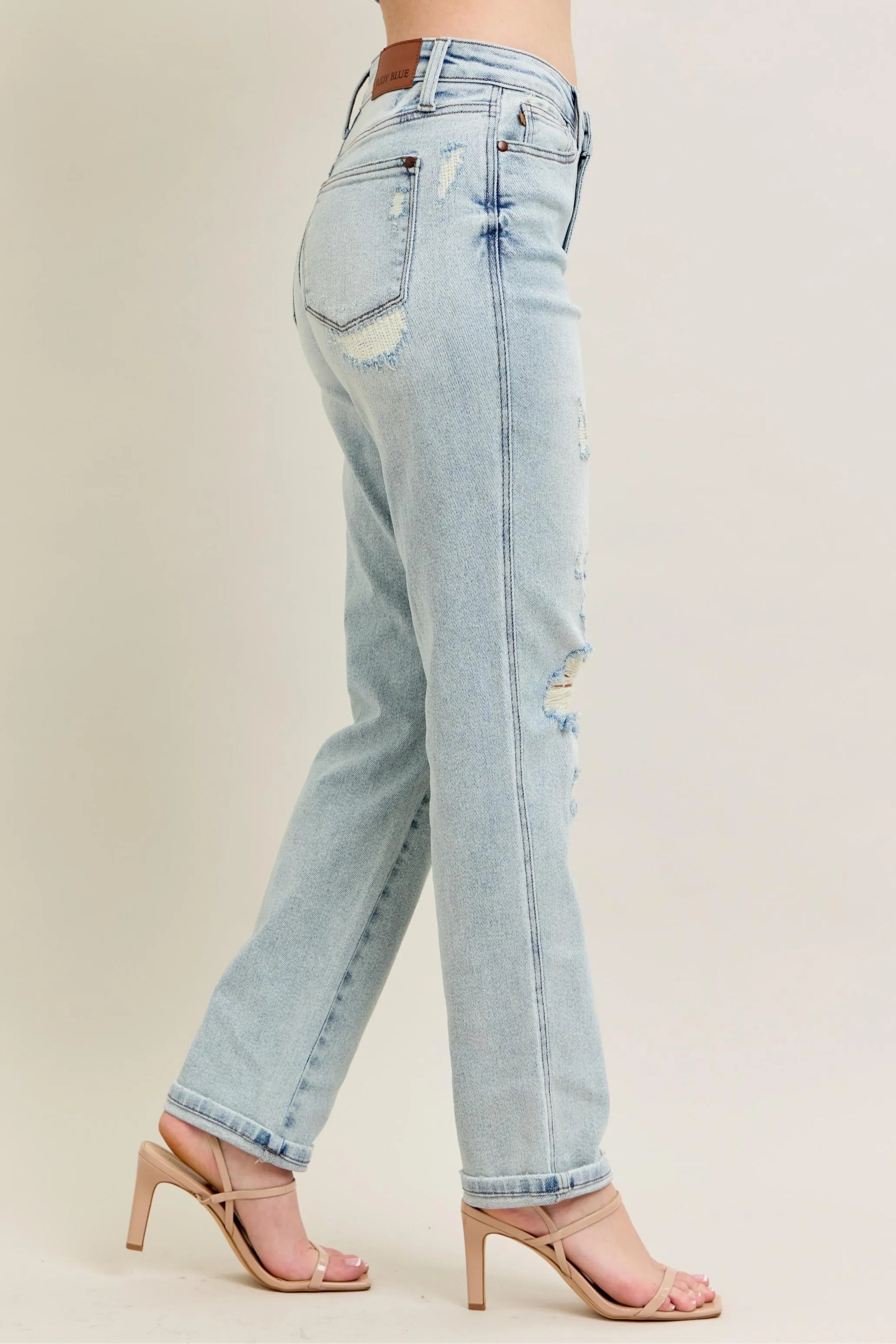 Judy Blue Plus Size Full Size Mr Repair Stitch Detail Destroyed Boyfriend Jeans