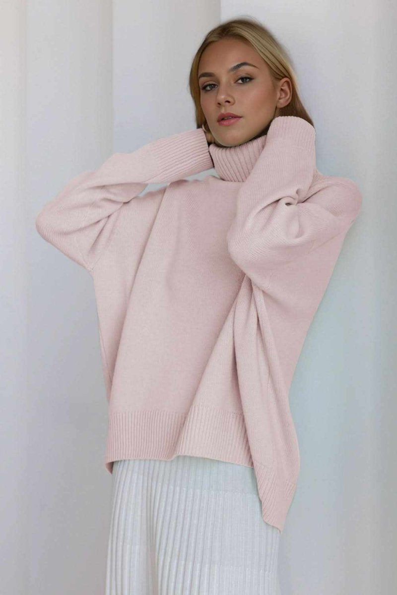 Trendsi Basic Bae Turtleneck Dropped Shoulder Long Sleeve