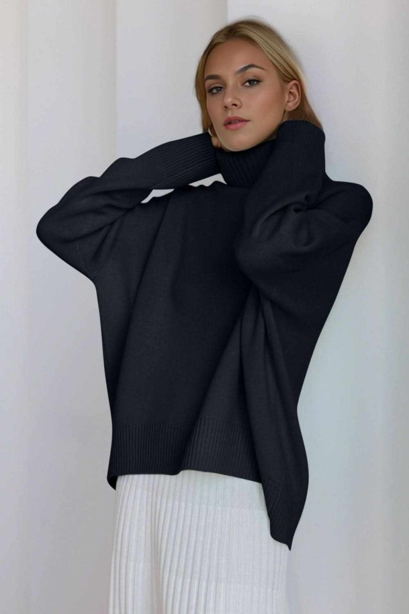 Trendsi Basic Bae Turtleneck Dropped Shoulder Long Sleeve