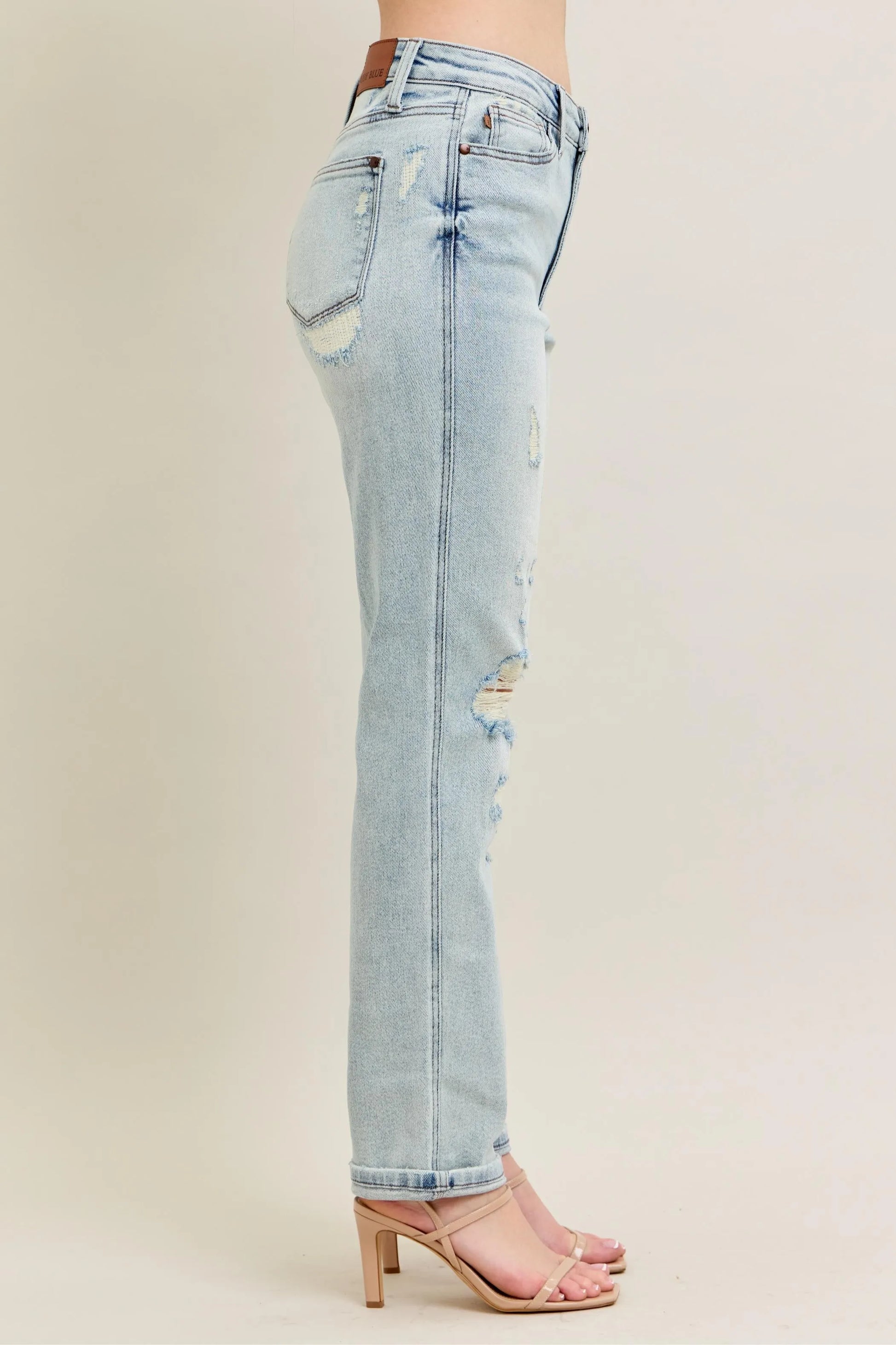 Judy Blue Plus Size Full Size Mr Repair Stitch Detail Destroyed Boyfriend Jeans